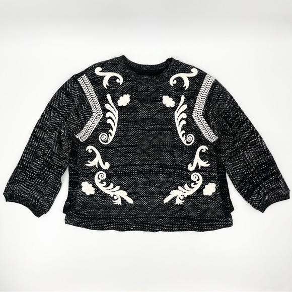 Lucky Brand Black & White Embroidered Boxy High-Low Pullover Crewneck Sweater - Picture 2 of 9
